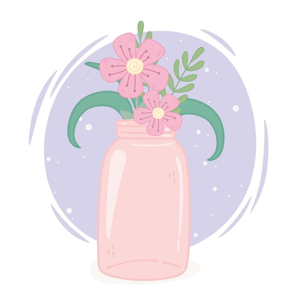 mason jar pink flowers decoration ornament vector