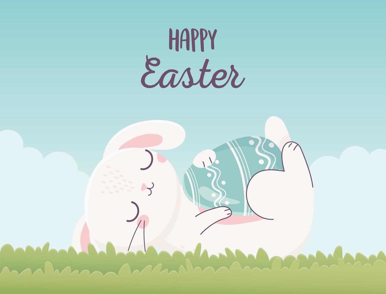 happy easter sleeping rabbit with egg on grass vector
