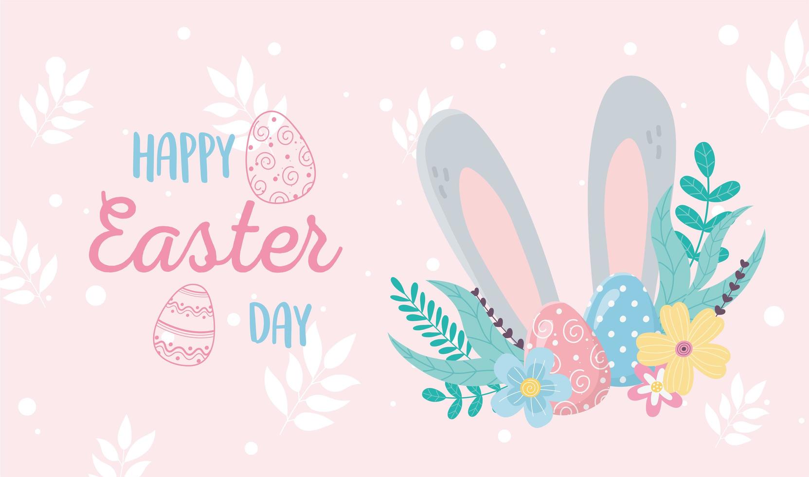 happy easter day invitation card big ears flowers decoration vector