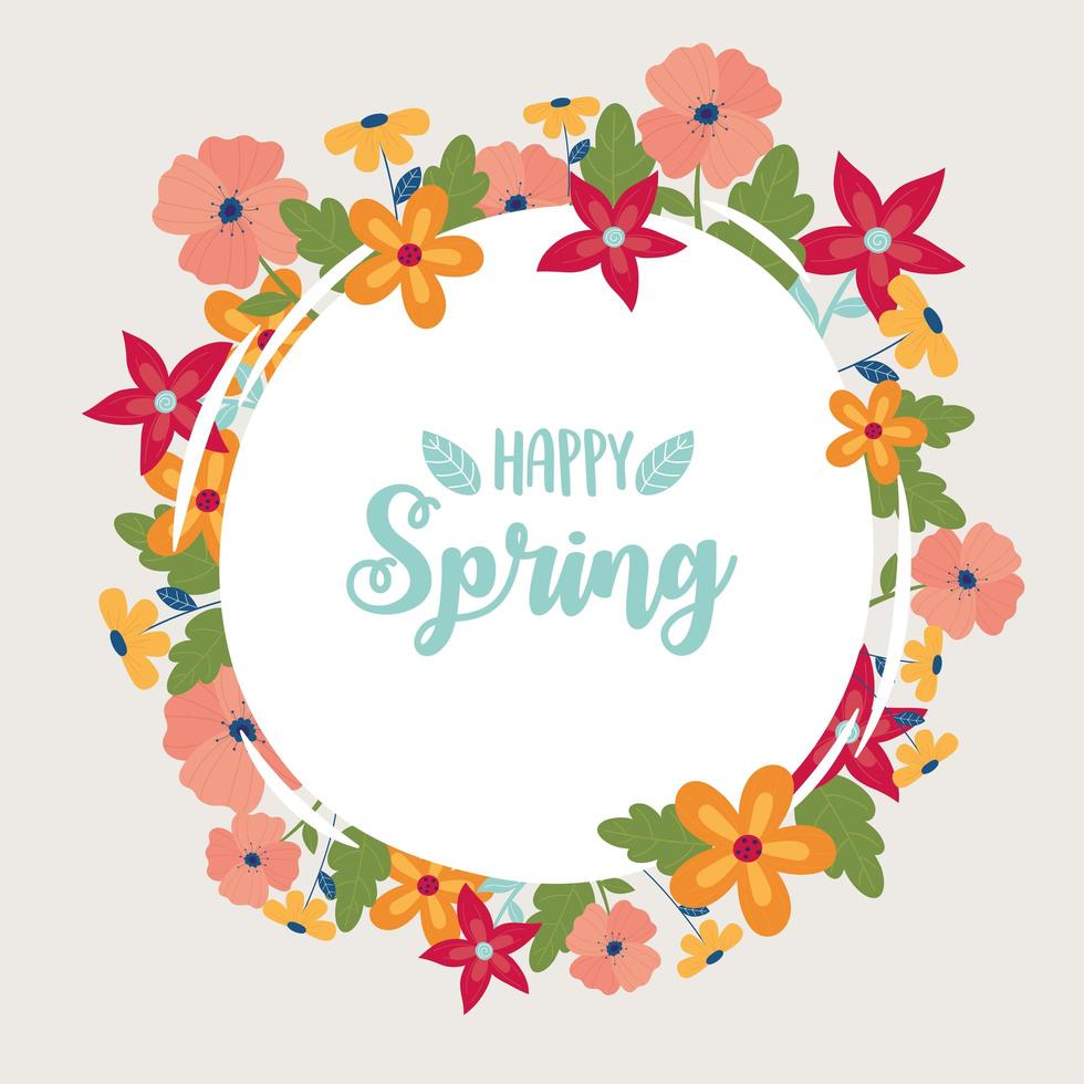 feliz primavera banner redondo flores marco decoracion vector