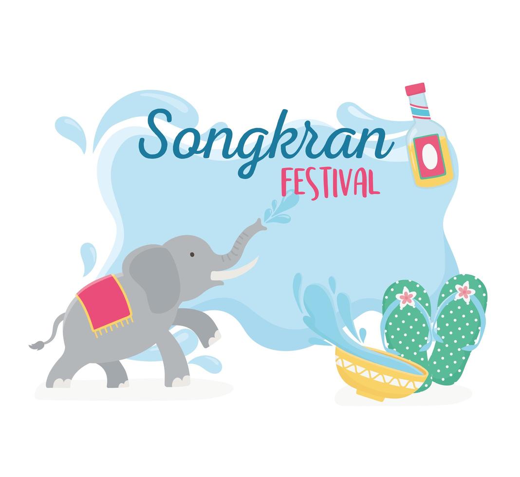 festival de songkran sandalias de elefante y cuenco con agua vector