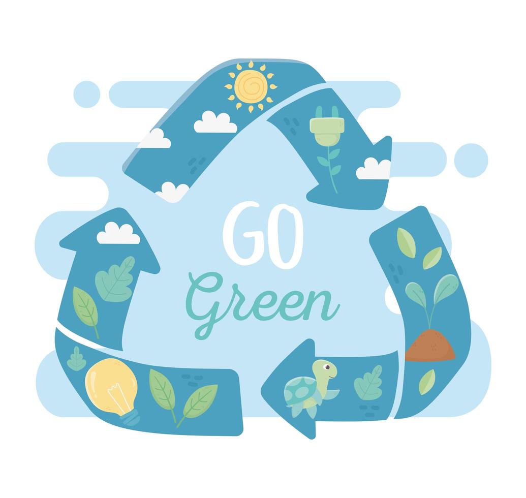 go green recycle energy fauna flora environment ecology vector