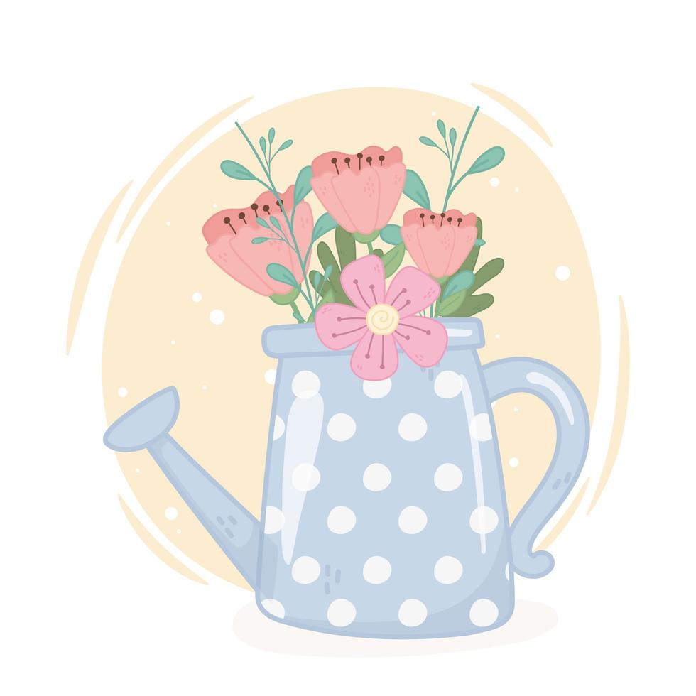 watering can with flowers foliage decoration vector