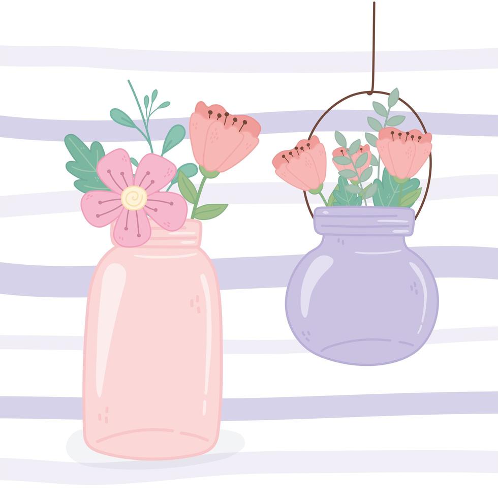 mason jars hanging flowers rustic romantic decoration vector