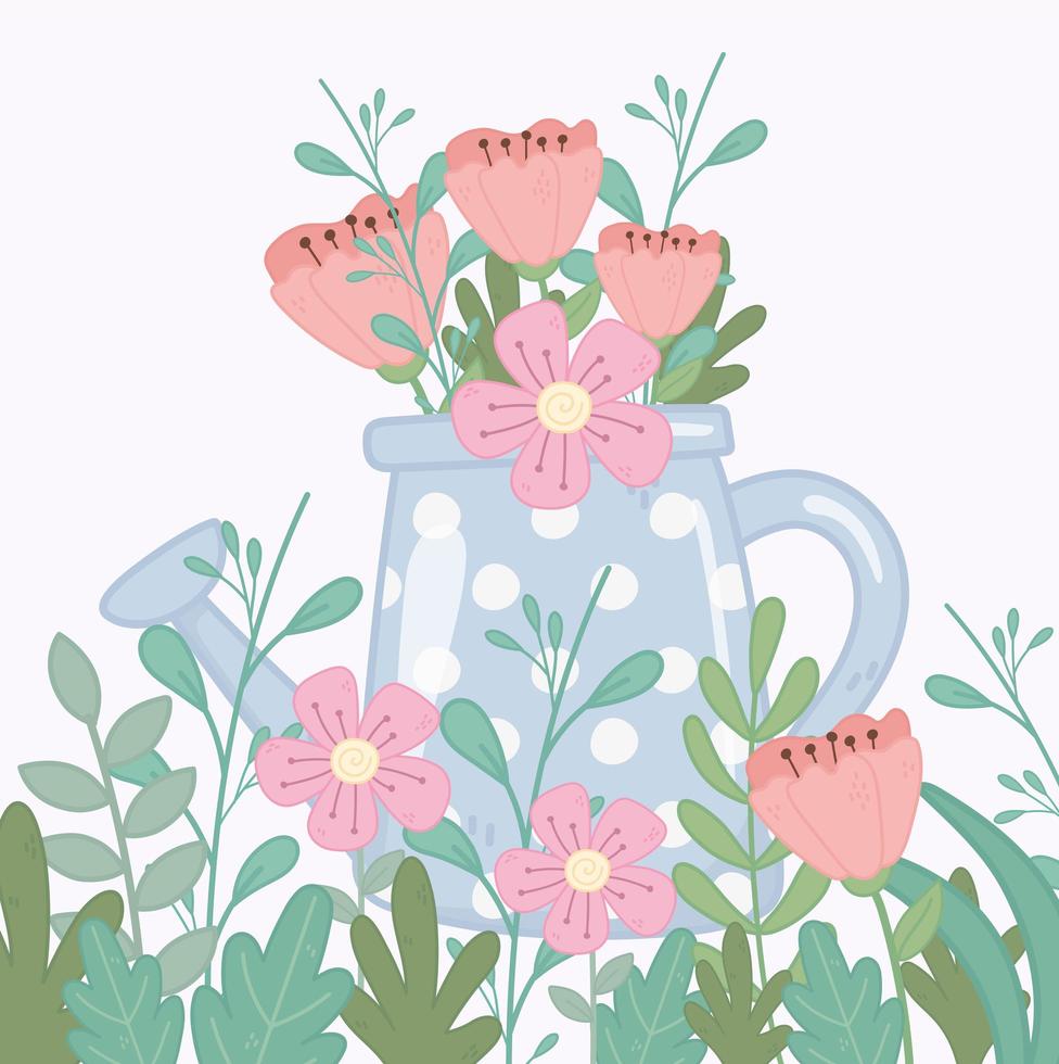 watering can flowers leaves foliage botanical decoration vector