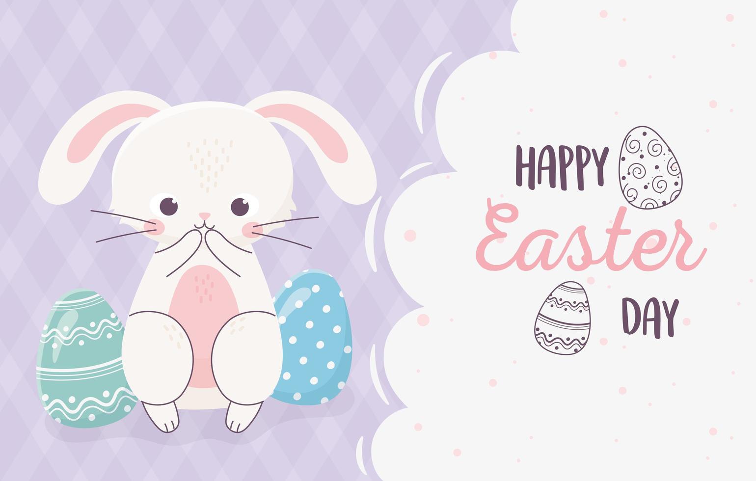 happy easter curious rabbit with eggs greeting card vector