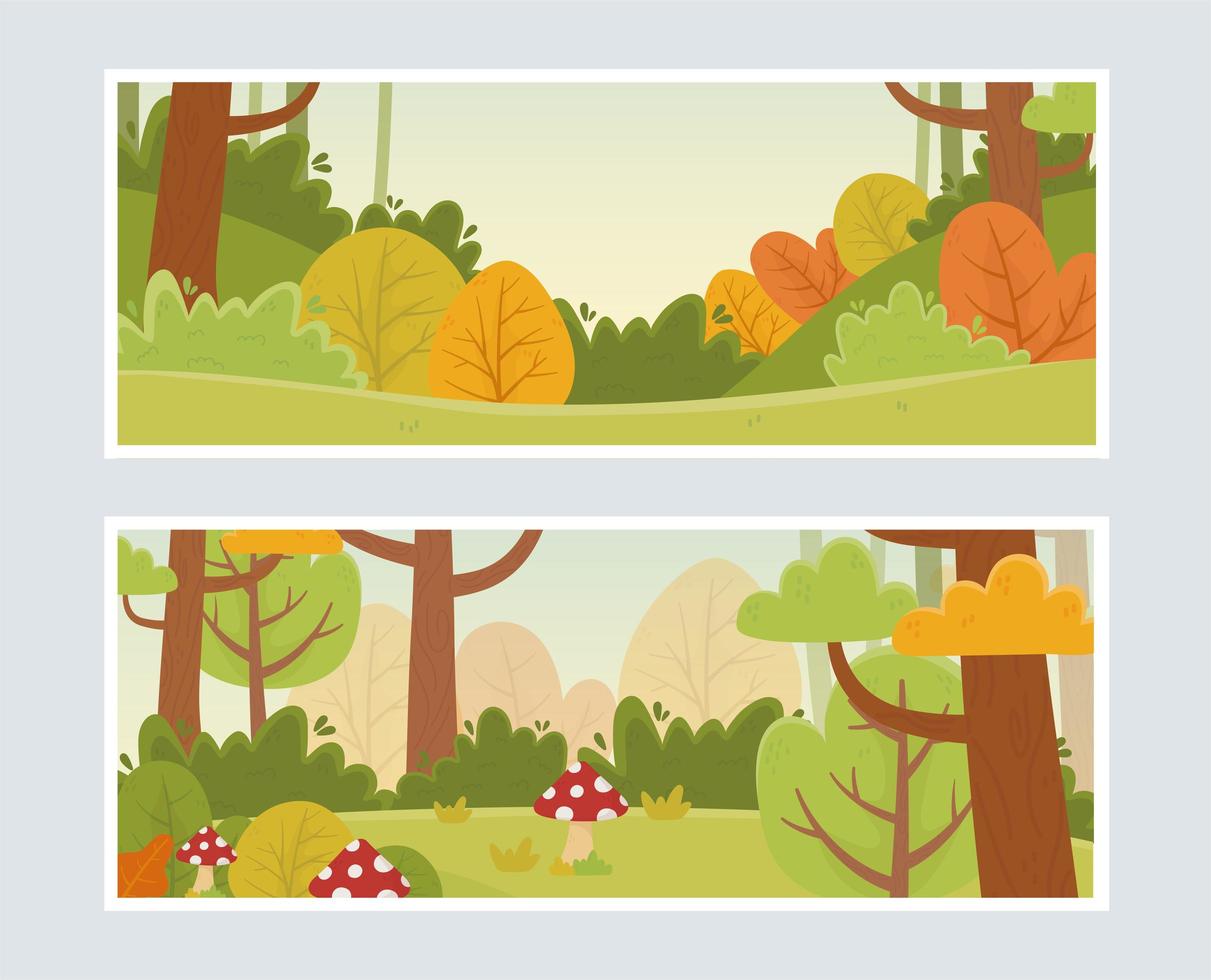 paisaje naturaleza follaje botánico setas plantas banner vector