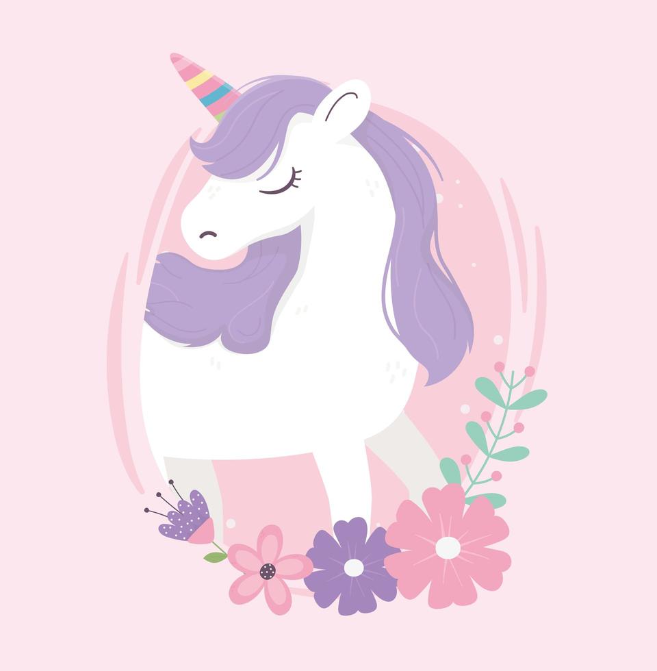 unicorn flowers fantasy magic dream cute label vector