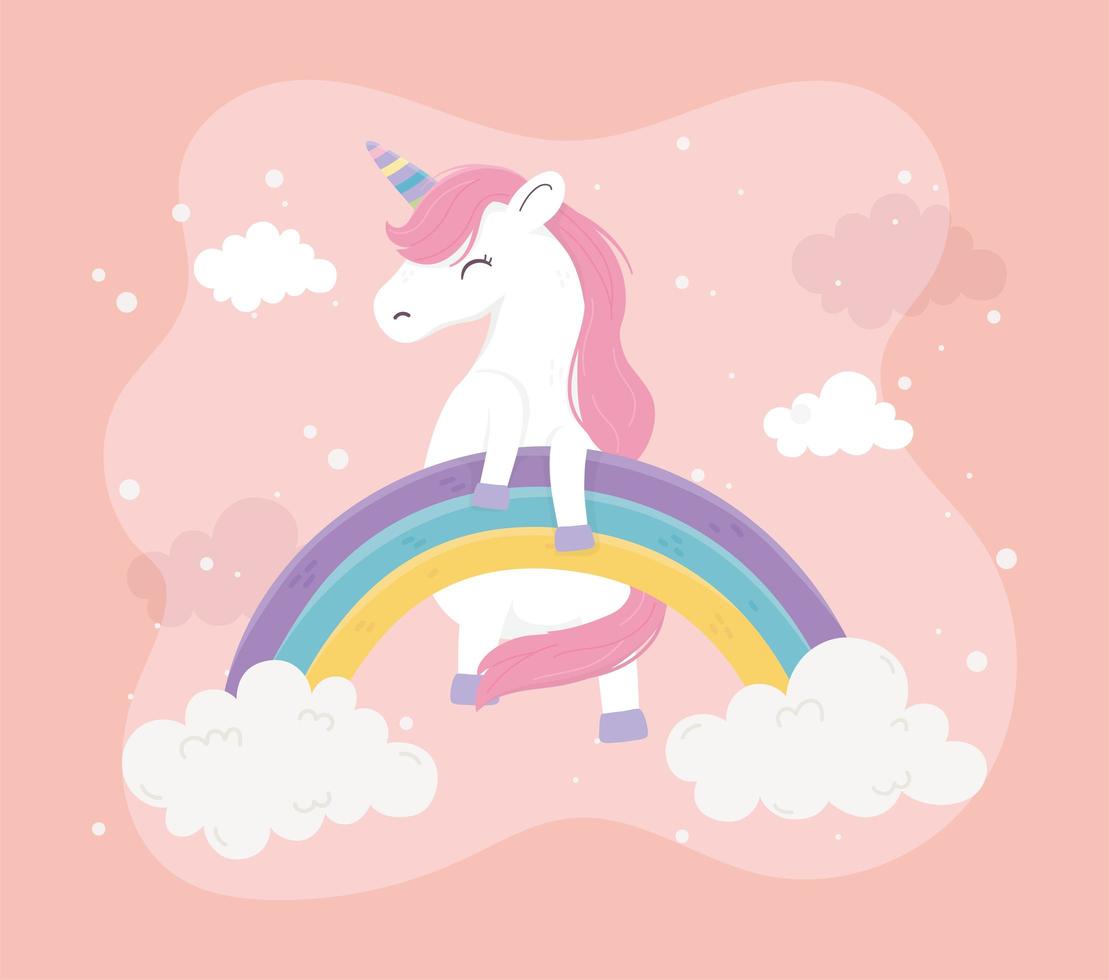 unicornio arcoíris nube mágico fantasía sueño lindo dibujos animados vector