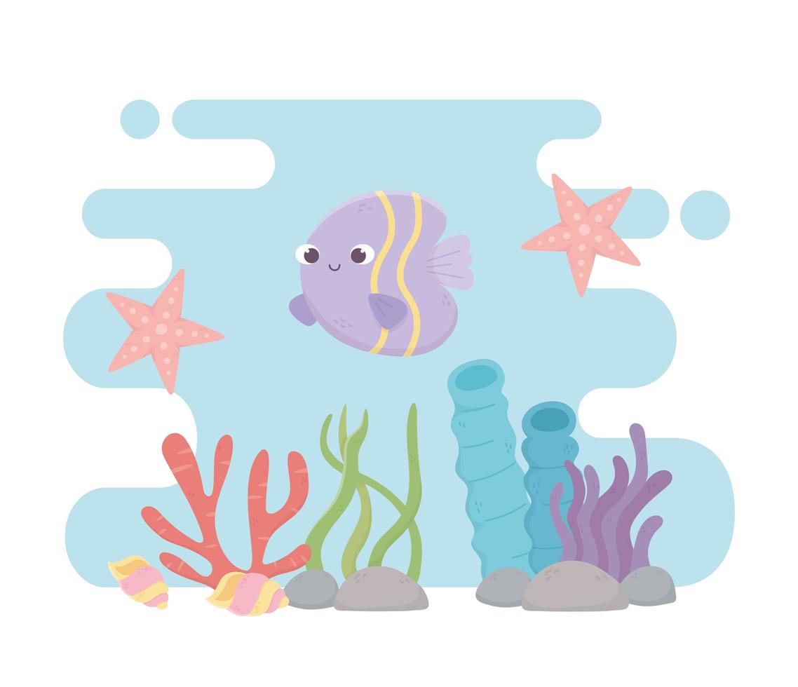 starfish fish seashells life coral reef cartoon under the sea vector