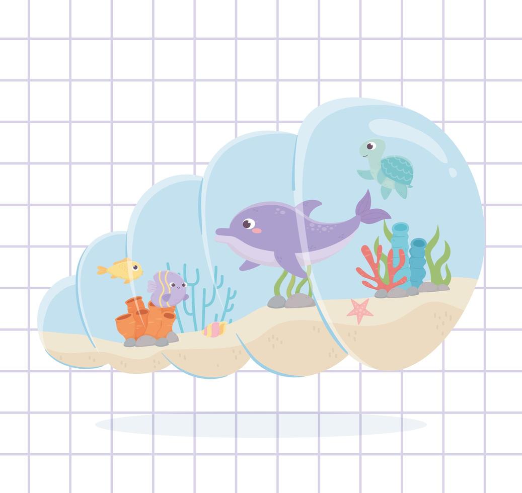 dolphin fishes turtle reef coral under the sea vector