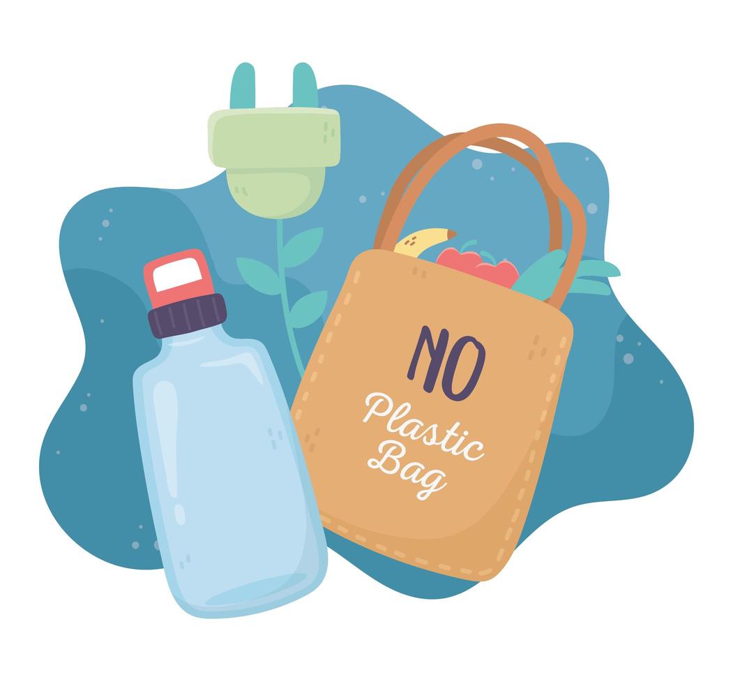 water bottle shopping bag recycle plug environment ecology vector