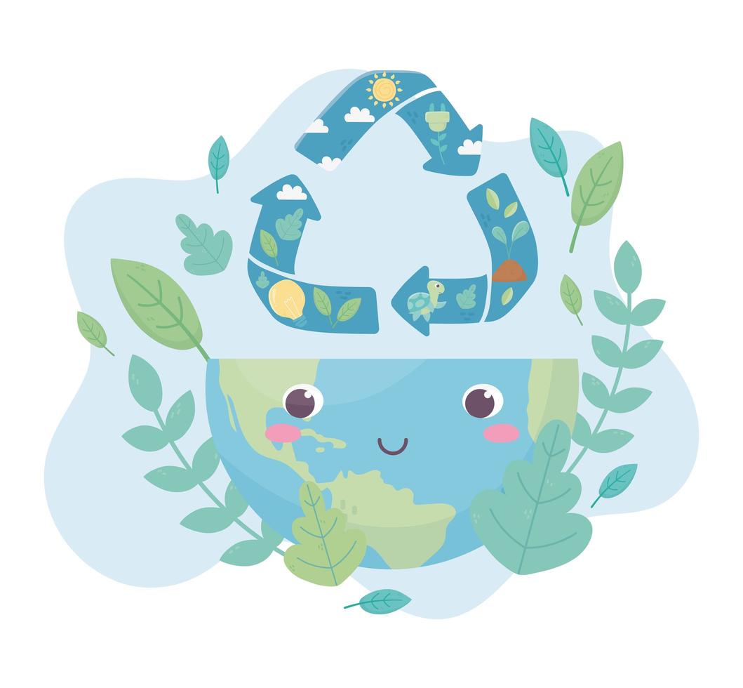 mundo reciclar follaje naturaleza medio ambiente ecología diseño de dibujos animados vector