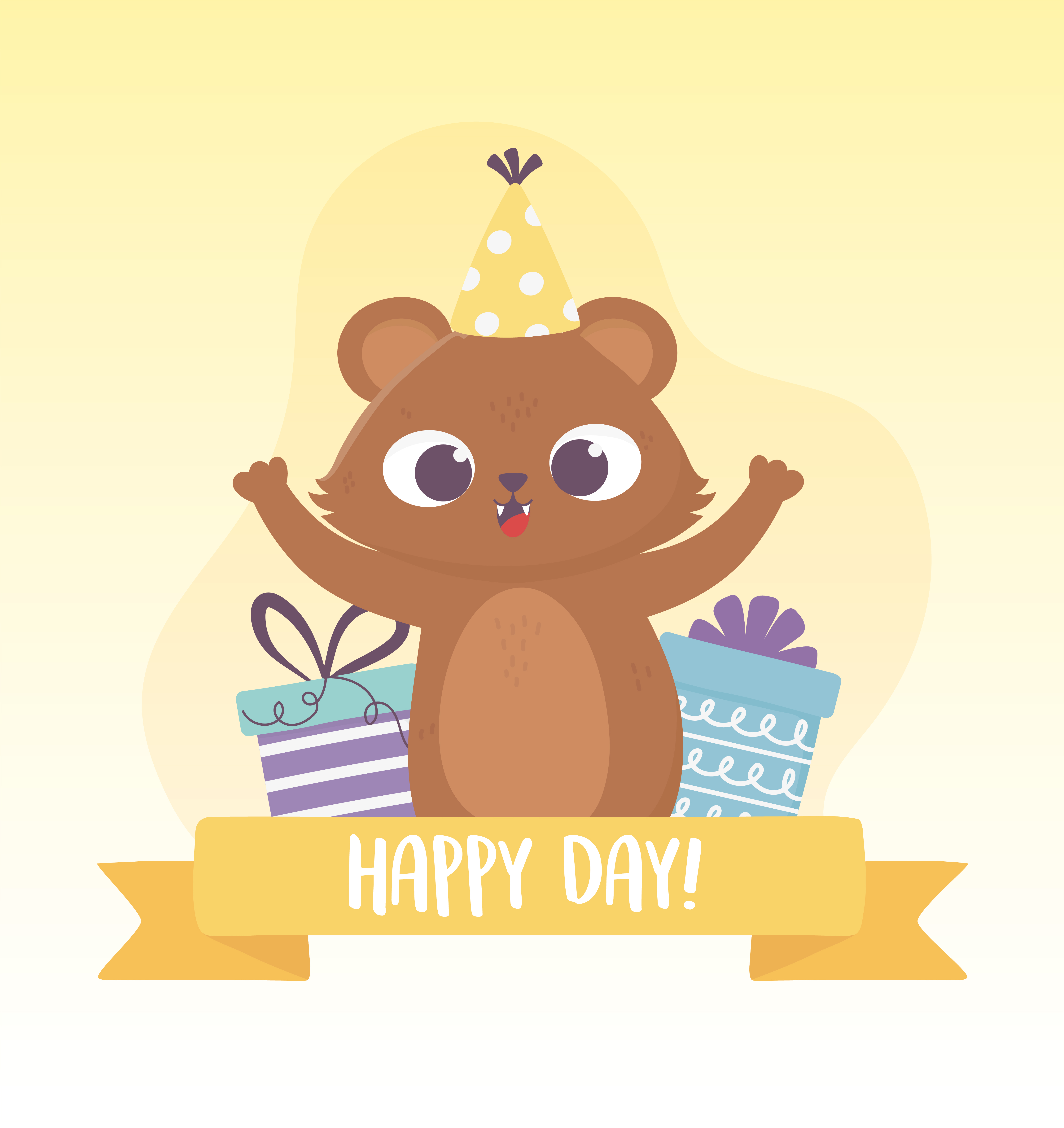cute bear with party hat and gift boxes celebration happy day 2668031