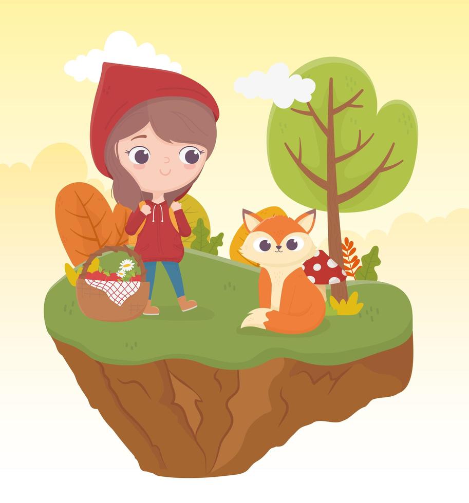 little red riding hood wolf and bakset food nature fairy tale vector