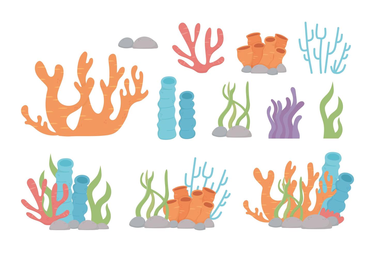 life coral reef algae stones cartoon under the sea vector