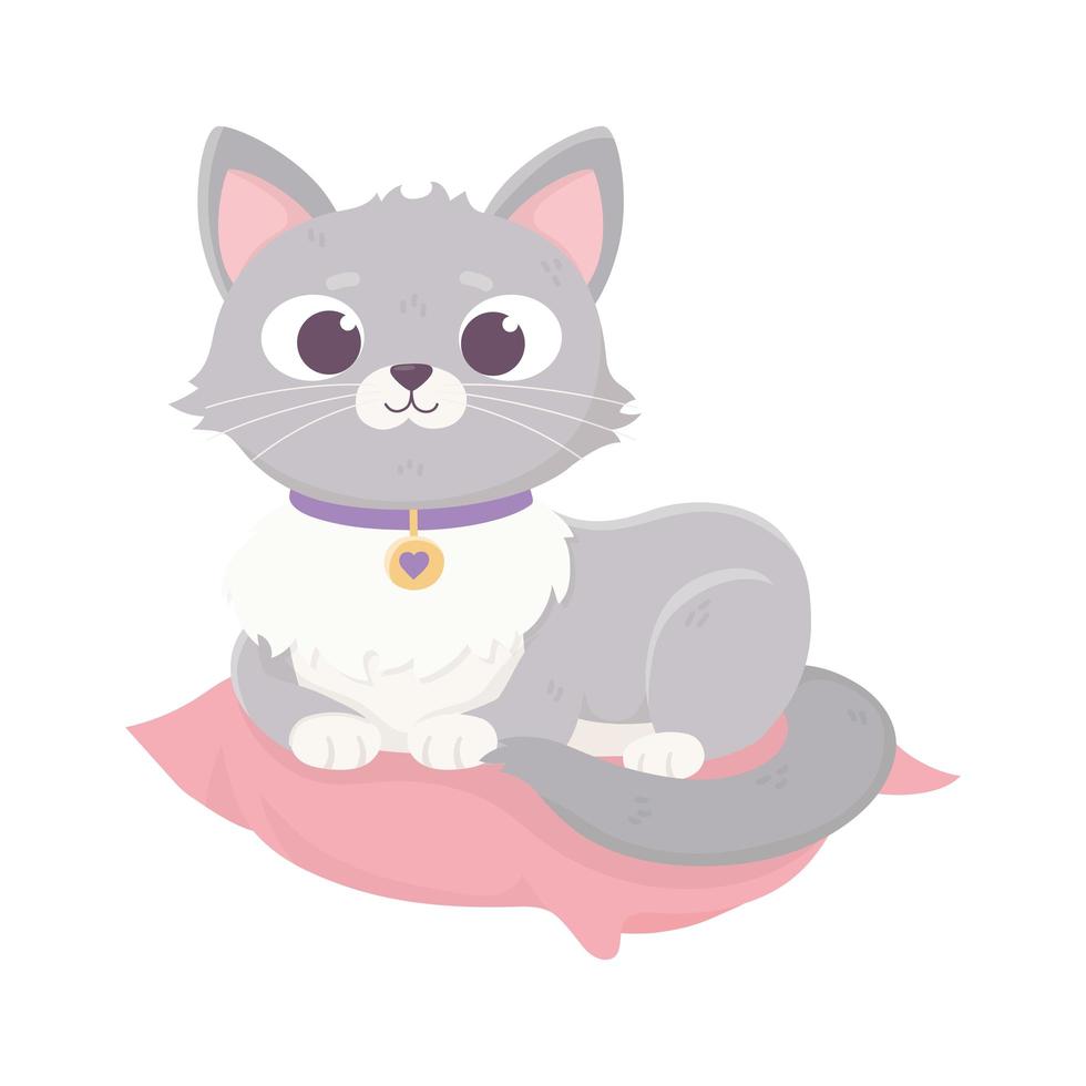 cute domestic cat resting in cushion, pets vector