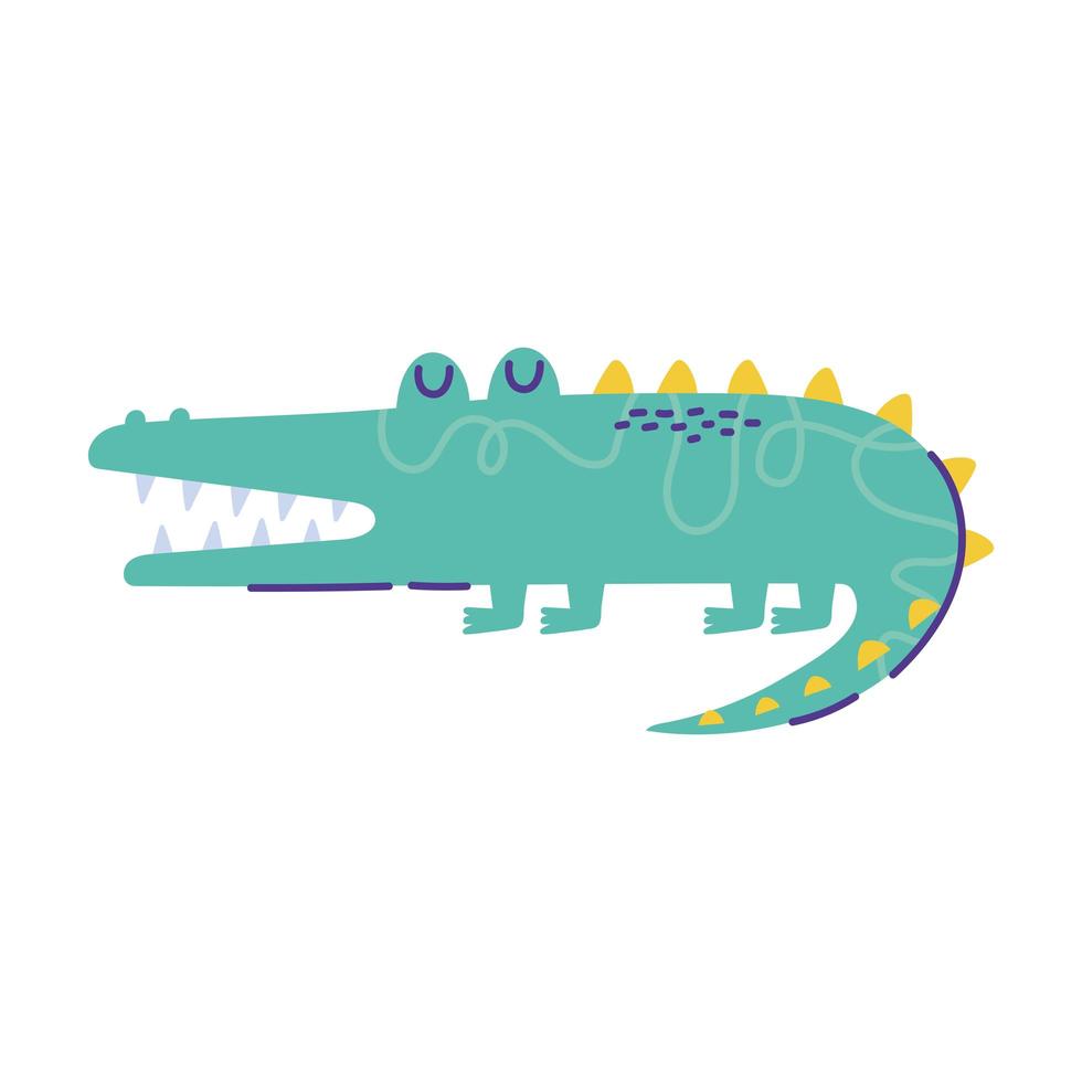 walking crocodile animal cartoon doodle color vector