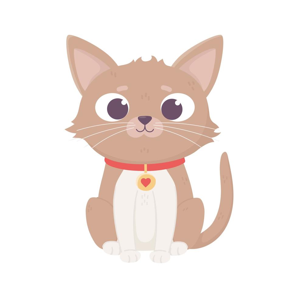 brown little cat sitting cartoon, pets vector