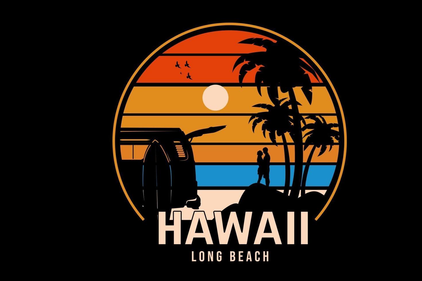 hawaii long beach color orange yellow and blue vector