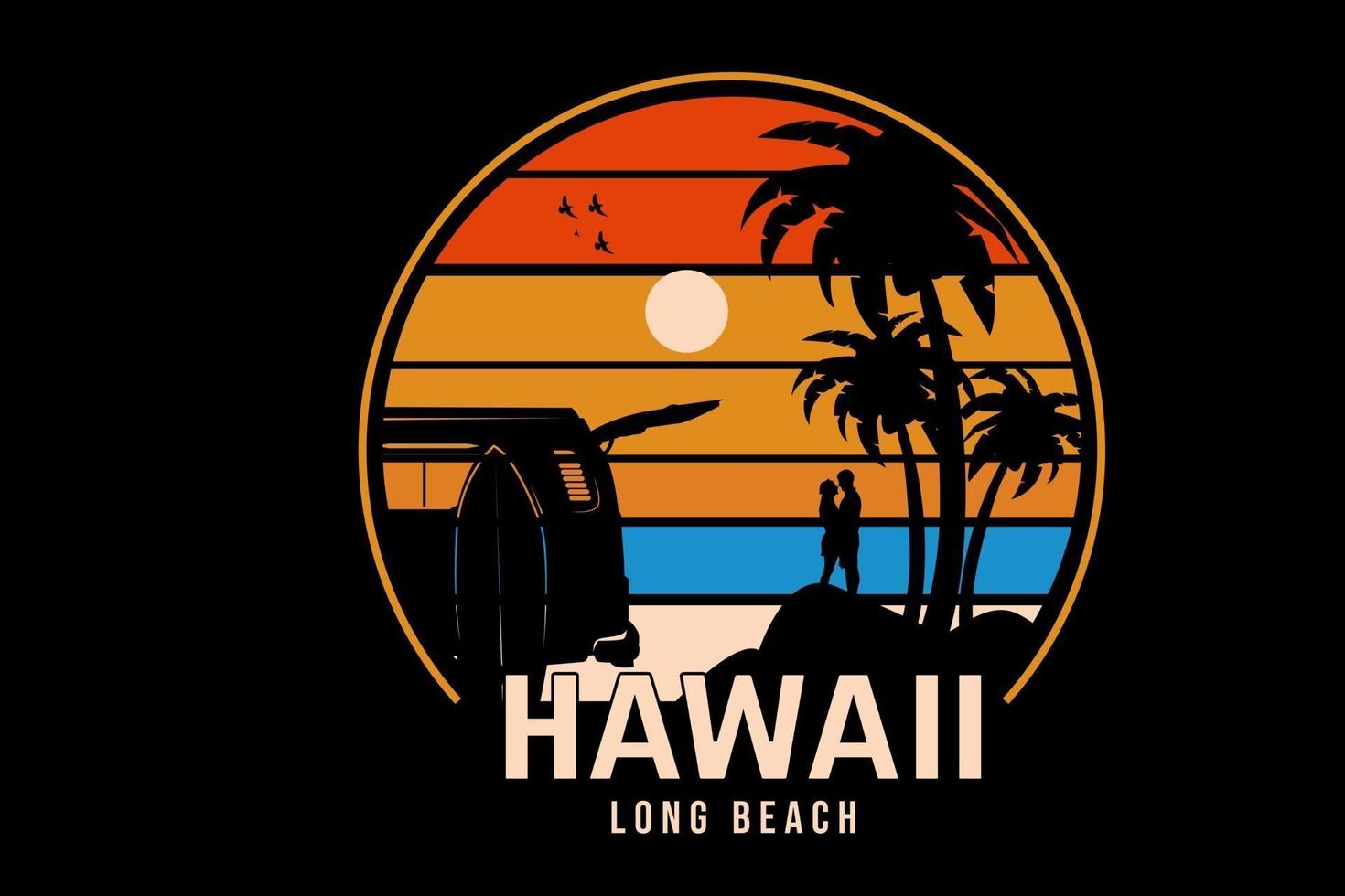 hawaii long beach color naranja amarillo y azul vector