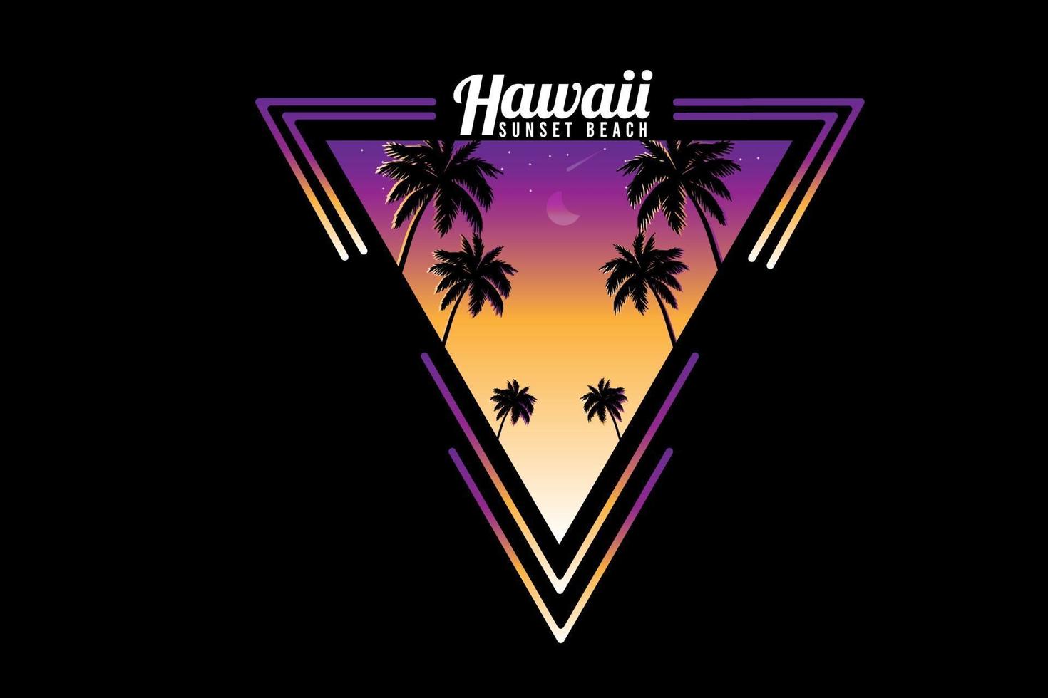 hawaii sunset beach color dibujo a mano vector