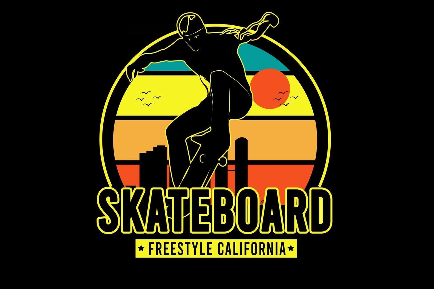 skateboard freestyle california color yellow green and orange vector