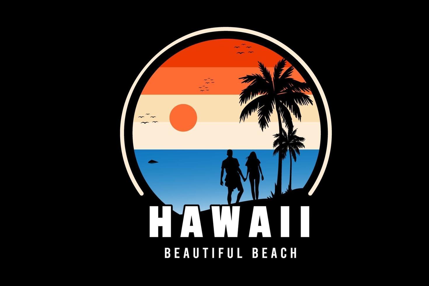 hawaii hermosa playa color naranja blanco y azul vector