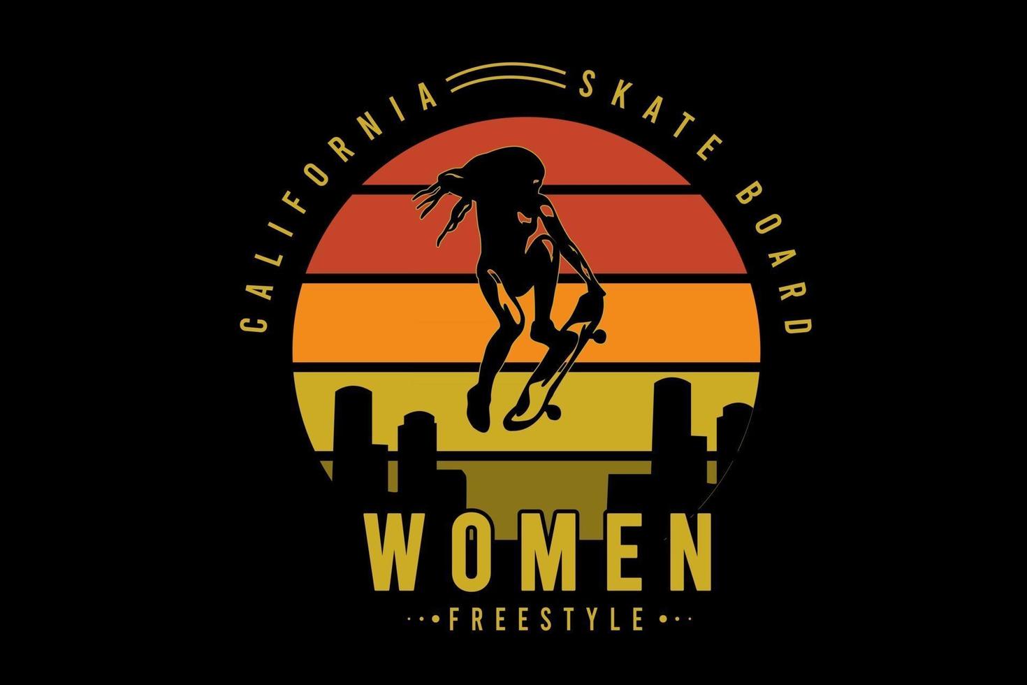 california skateboard mujeres freestyle color naranja y amarillo vector