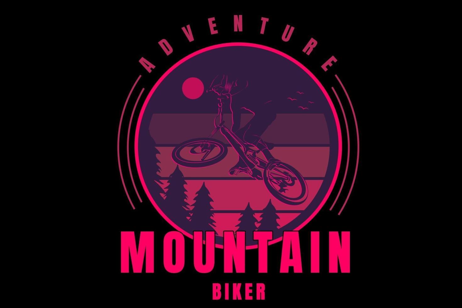 adventure mountain biker color purple and pink vector