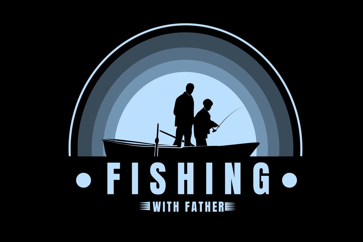 fishing with father color light blue gradient vector