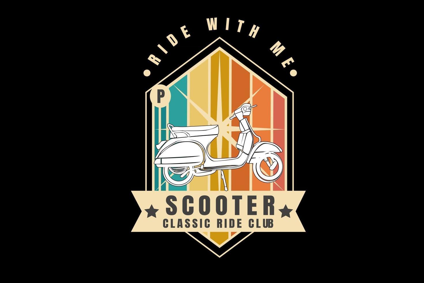 ride with me scooter classic ride club color orange yellow and green vector