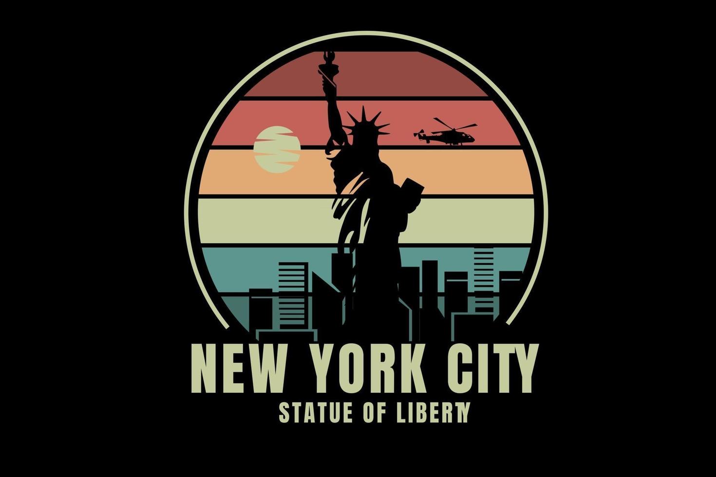 estatua de la libertad de la ciudad de nueva york color naranja amarillo y verde vector