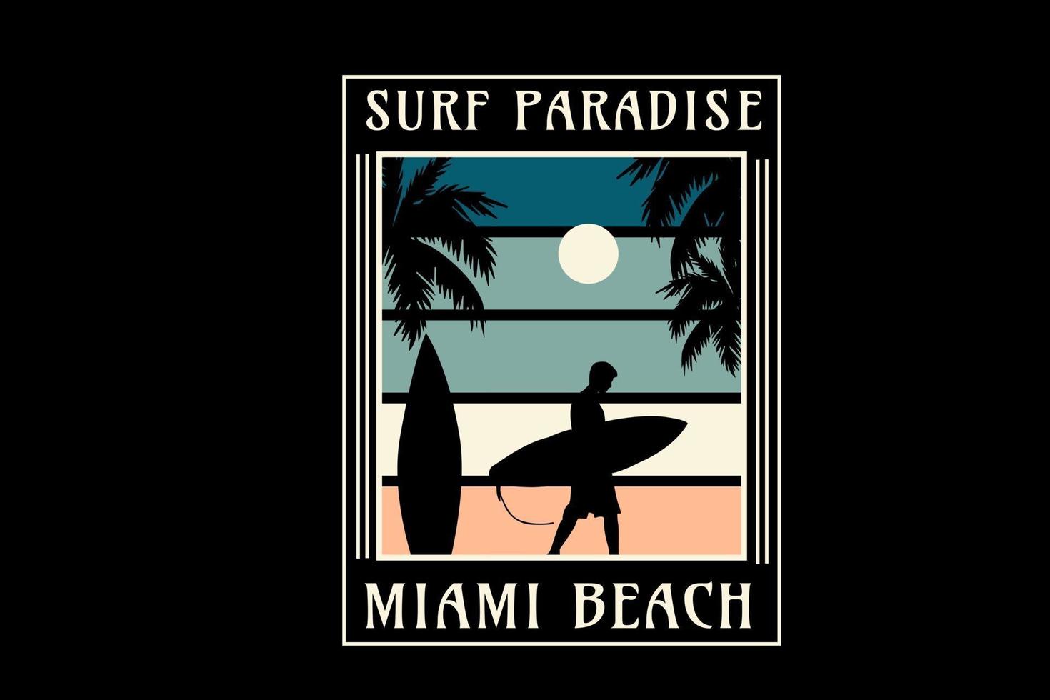 surf paradise miami beach color verde y crema vector