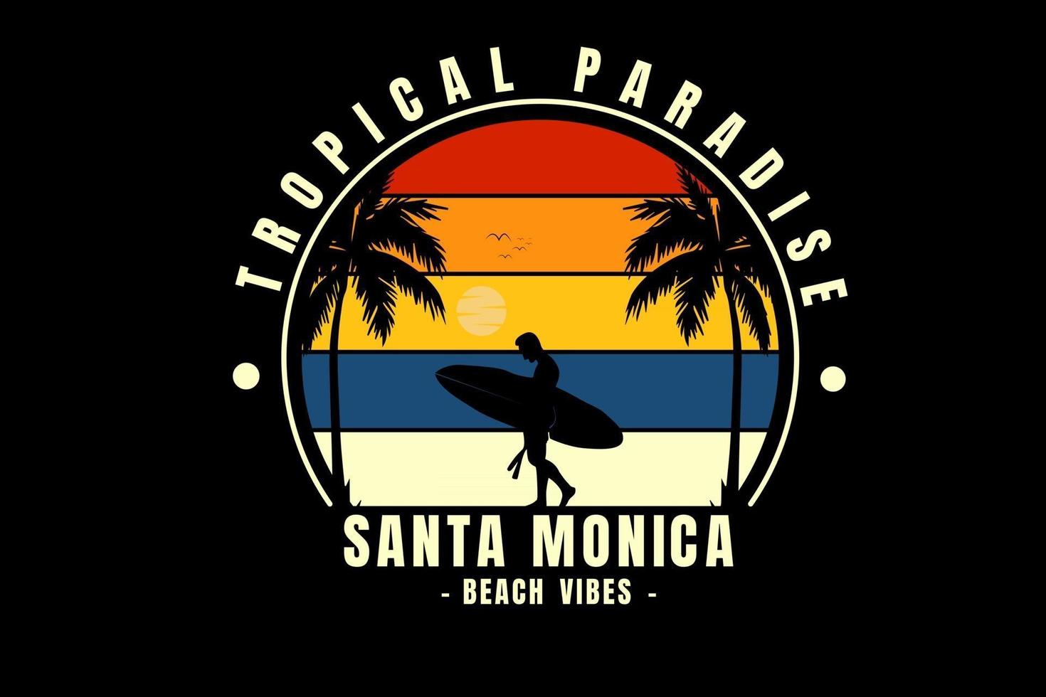 paraíso tropical santa mónica playa vibraciones montana color rojo naranja amarillo y azul vector