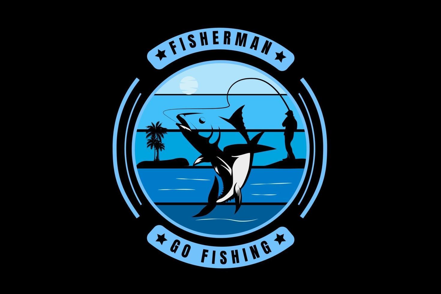 fisherman go fishing color blue gradient vector