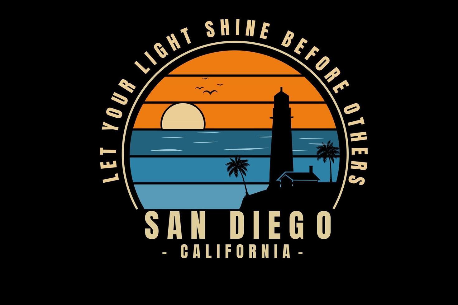 beach san diego california color blue and orange vector