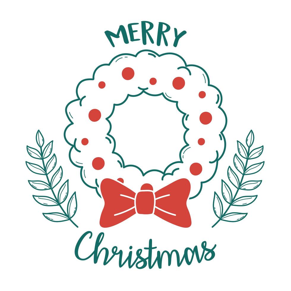 christmas floral wreath with balls and bow vector