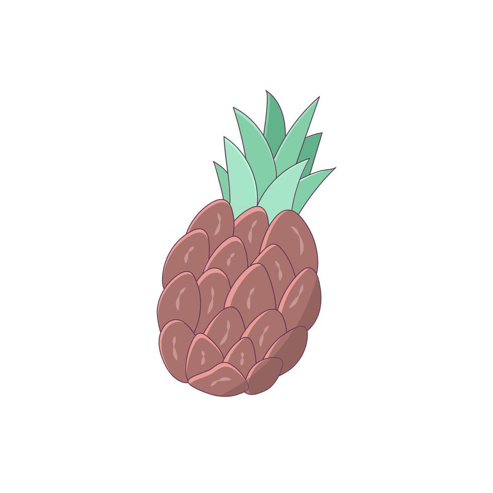 Pineapple isolated on a white background. Sweet exotic fruit in cartoon style with outline. Vector illustration of a summer diet fruit