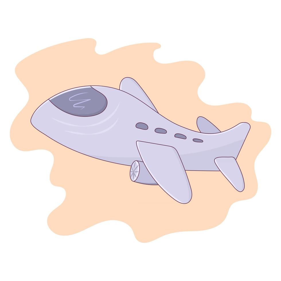 A passenger plane in flight, isolated in the background. Airplane icon in a fancy cartoon style with outline. Vector illustration of flying transport