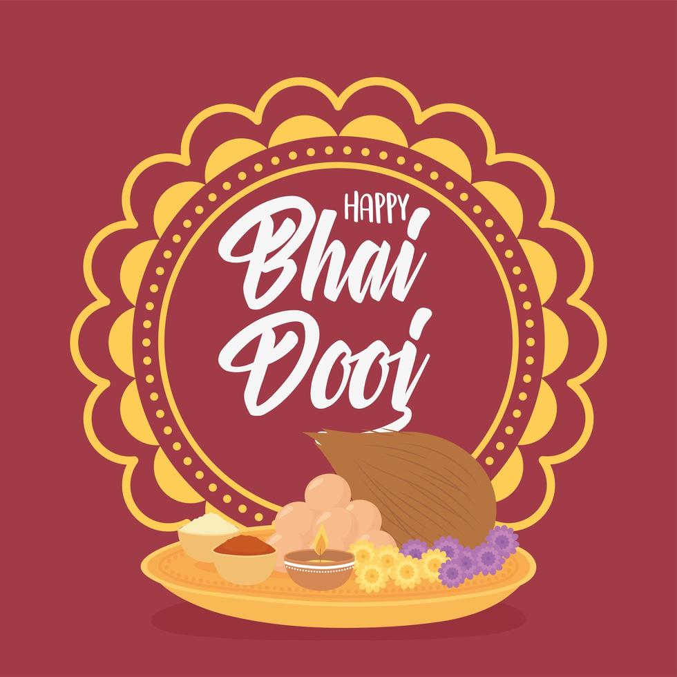 happy bhai dooj, mandala food culture and indian family celebration vector