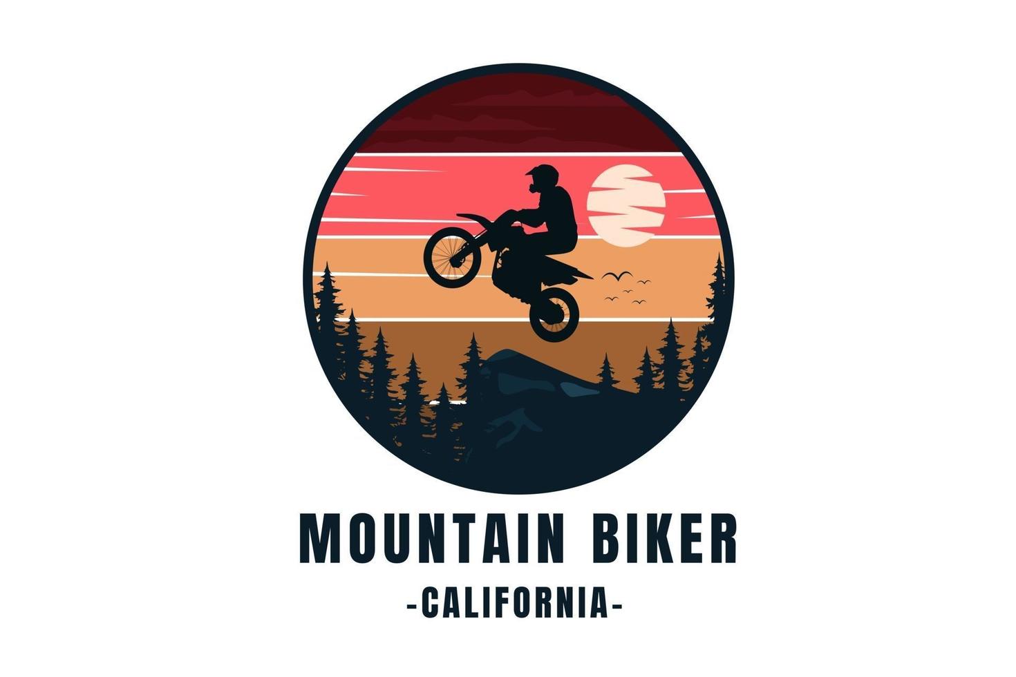 ciclista de montaña california color rojo naranja amarillo y azul oscuro vector