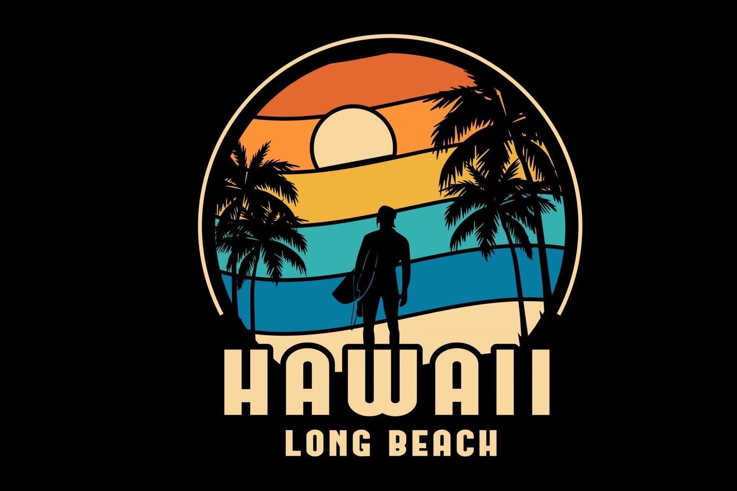 hawaii long beach color orange yellow and green vector