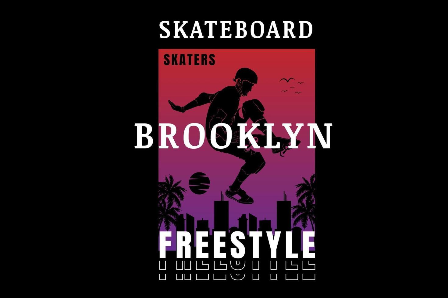 skateboard brooklyn freestyle color red and purple vector