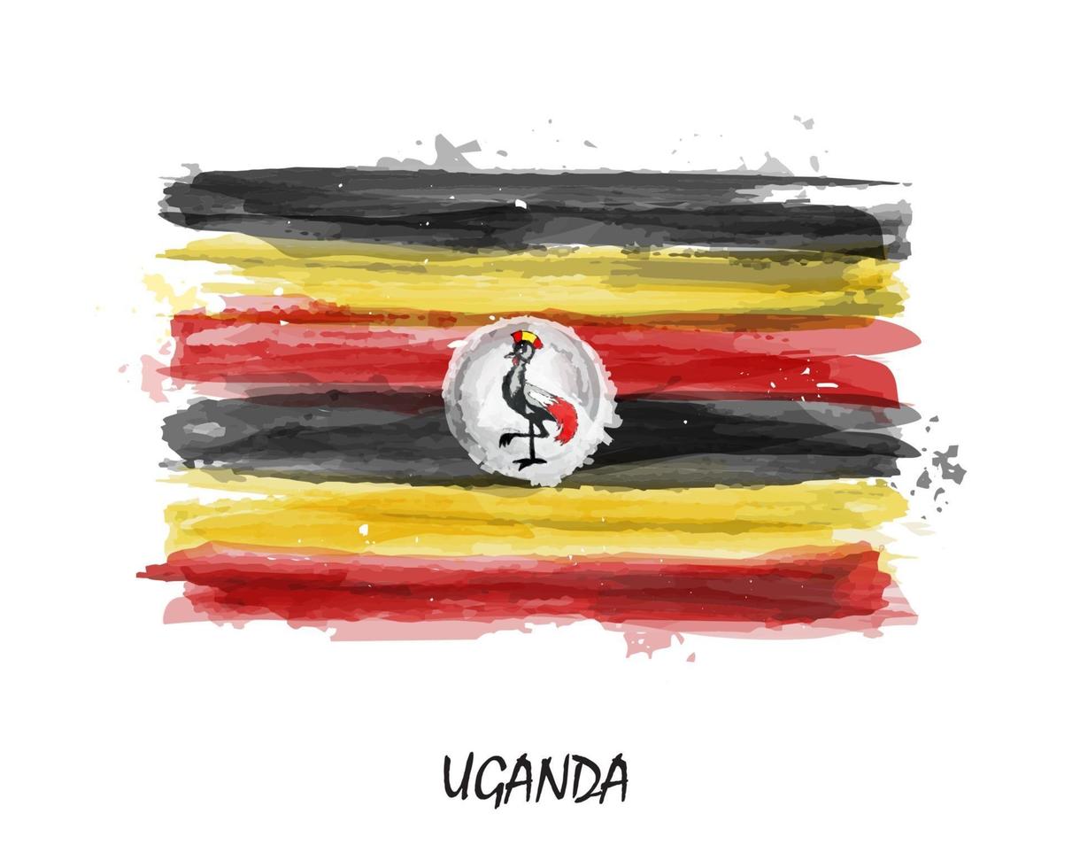 Realistic watercolor paint flag of Uganda . Vector .