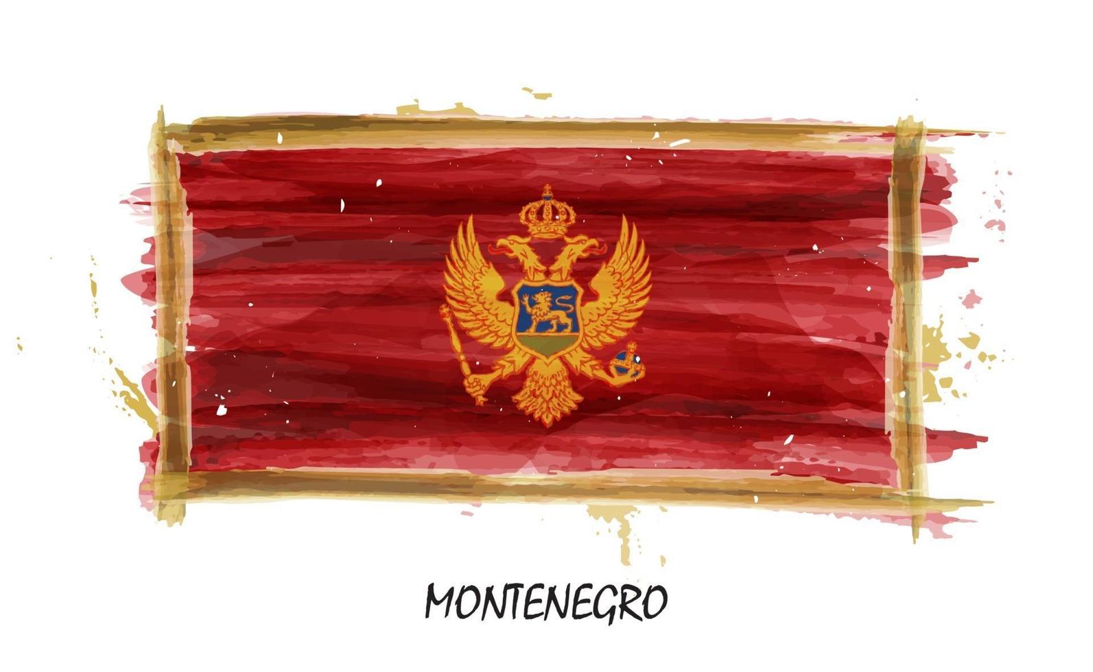 Realistic watercolor painting flag of Montenegro . Vector .