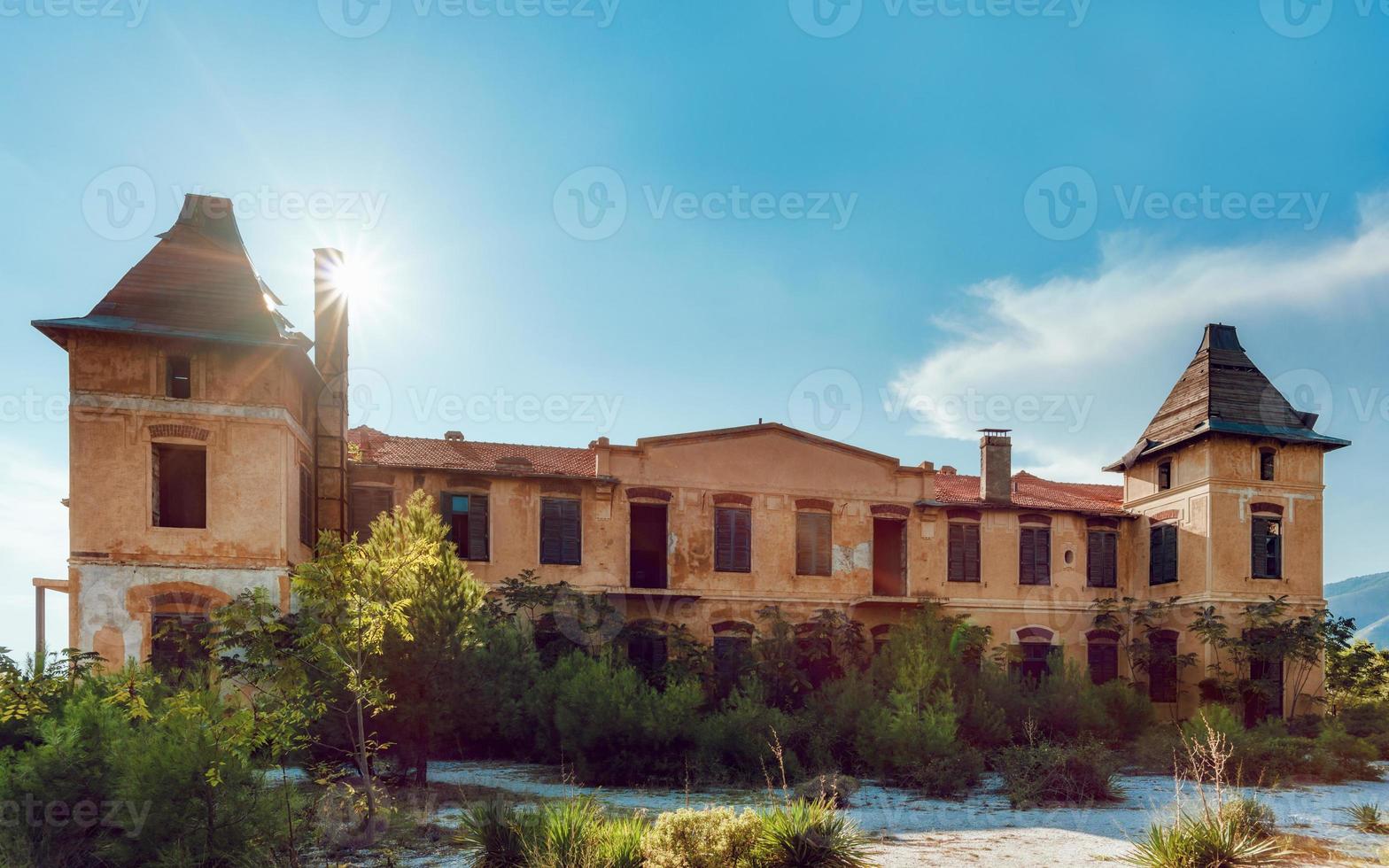 Limenaria, Palataki residence, Thasos, Greece. Palataki comprised the registered offices of the German enterprise Speidel that exploited the quarry in Limenaria. It was built in 1903 and stopped being inhabited in 1963. It is a two floor building which ha photo