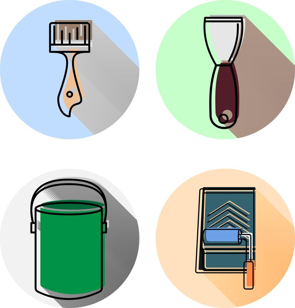 Iconos planos de herramientas de pintura de pared con larga sombra vector