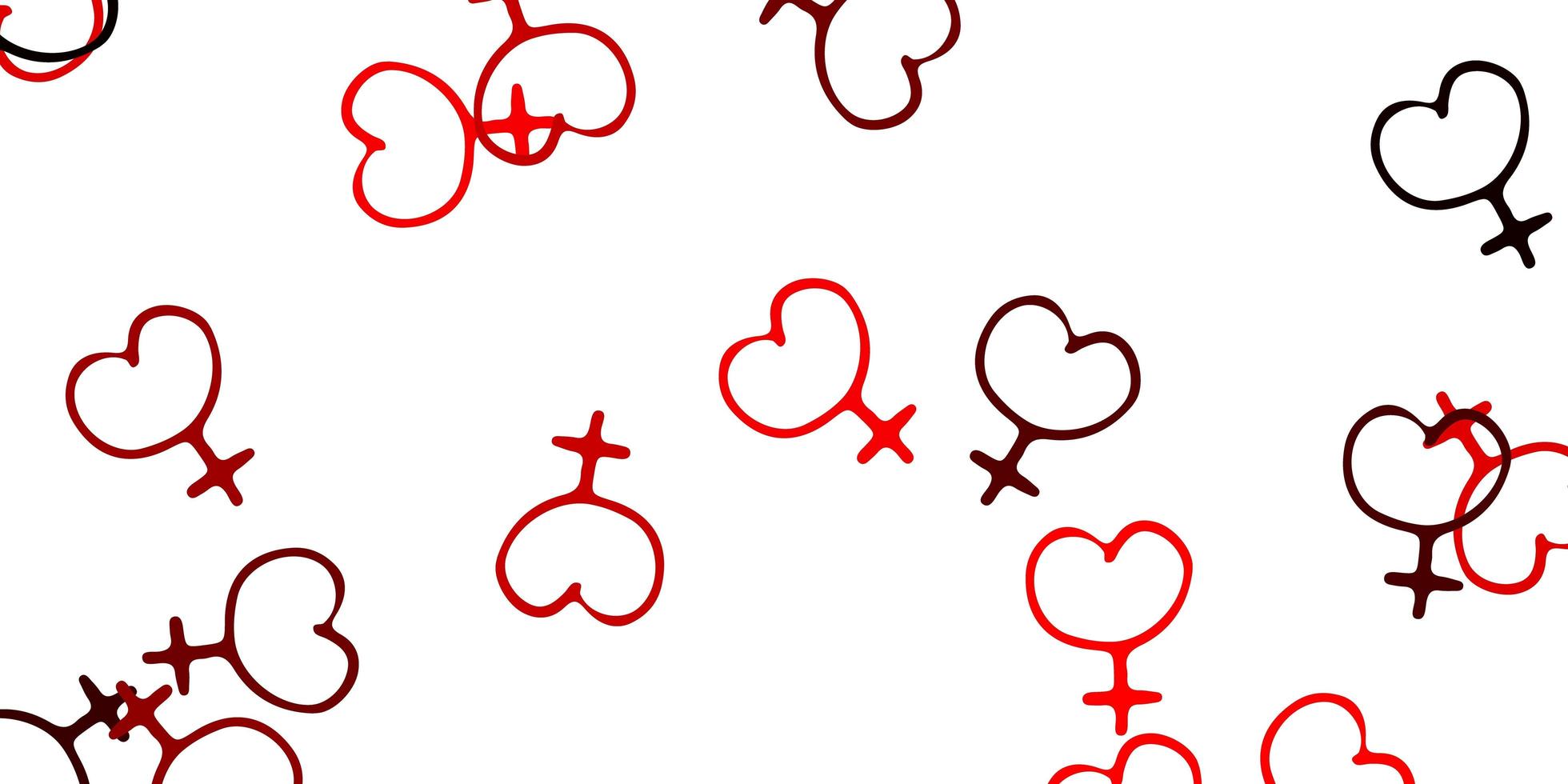 Telón de fondo de vector rojo claro con símbolos de poder de mujer