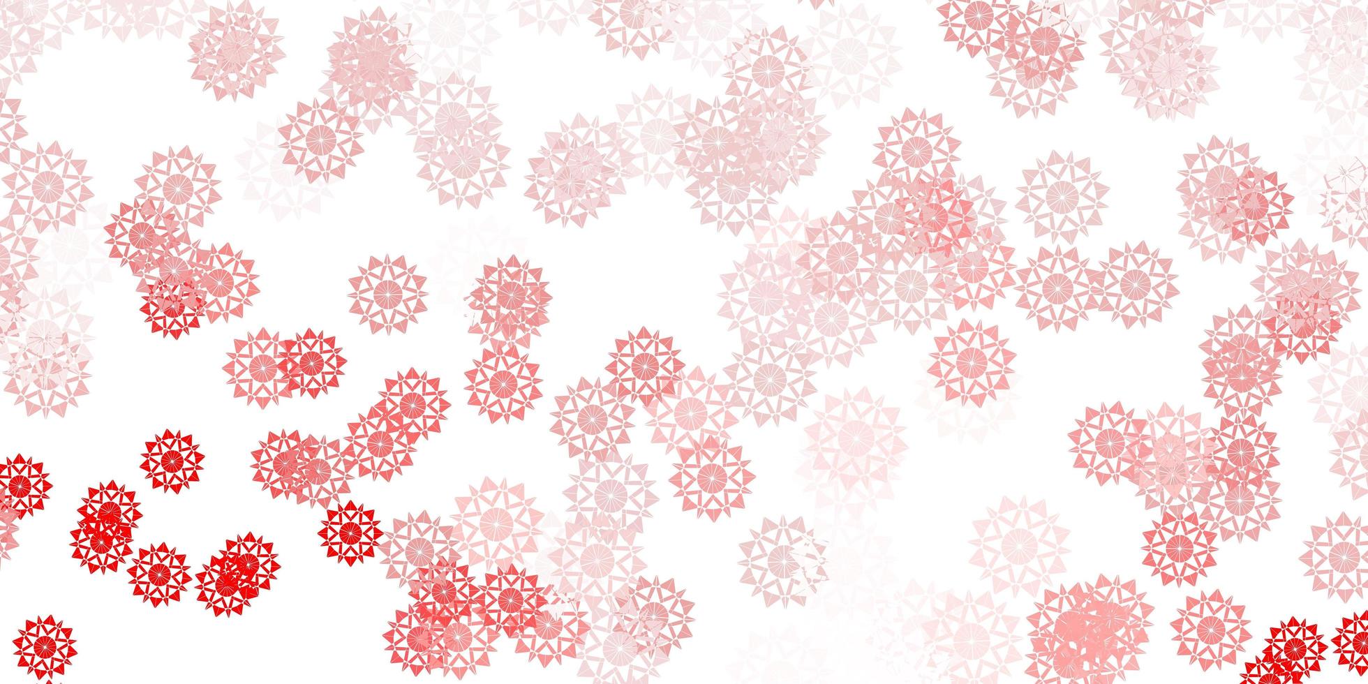 textura de vector rojo claro con copos de nieve brillantes